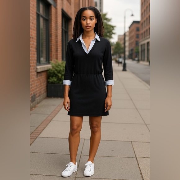 Bailey 44 Layered Look Mini Shirt Dress Women's Blue Small Preppy Chic Casual - Picture 2 of 7